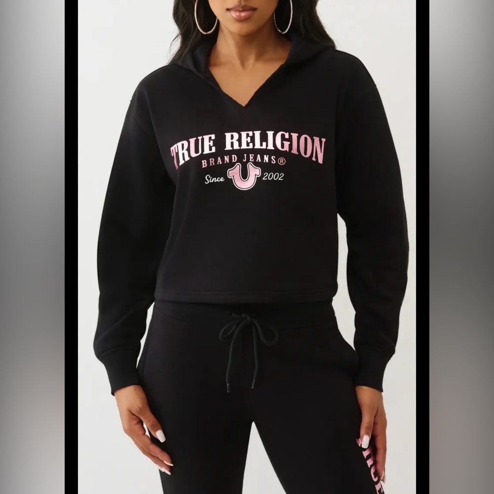 True Religion Notch Cotton Blend Crop Hoodie size 2XL new with tag